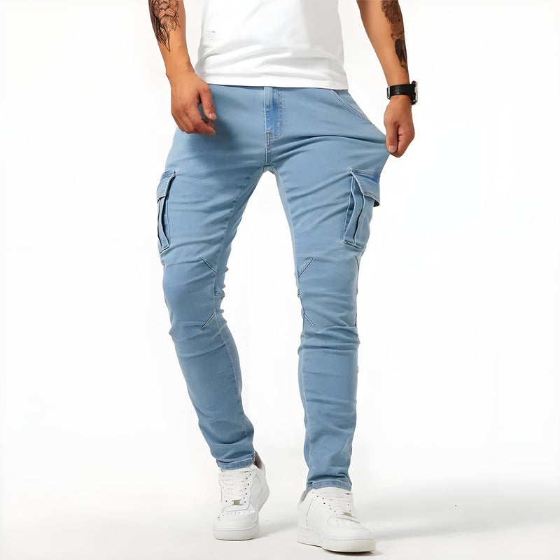 Stretch denim cargo pants