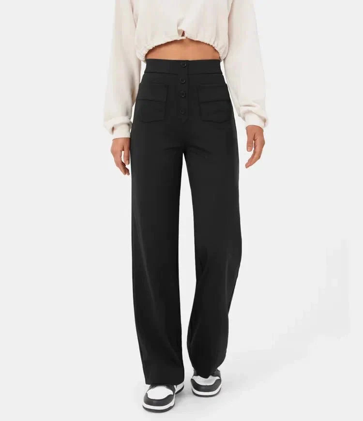 Elastic high-waisted casual pants