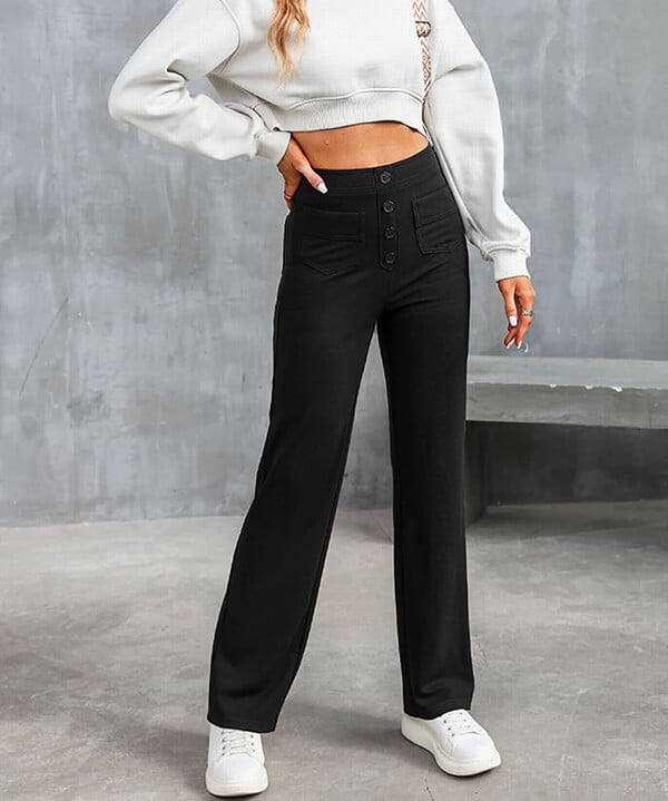 Elastic high-waisted casual pants