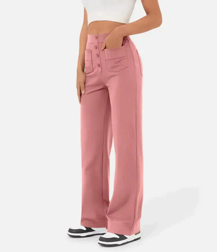 Elastic high-waisted casual pants