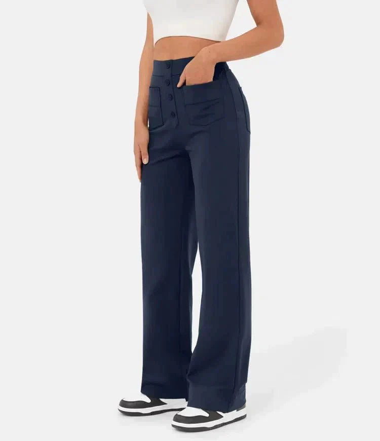 Elastic high-waisted casual pants